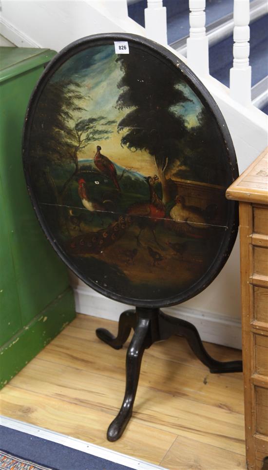 A painted tripod table, W.83cm